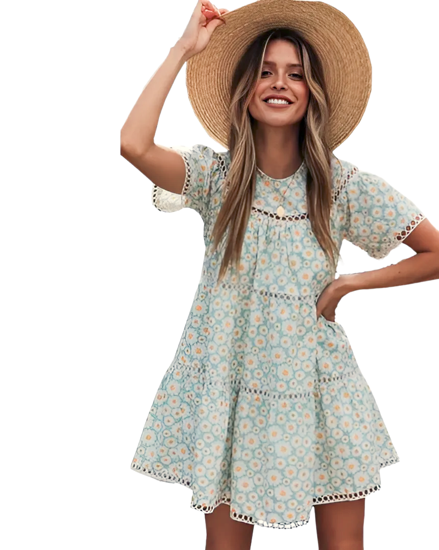short summer dress Short Sleeve Summer Floral Dress