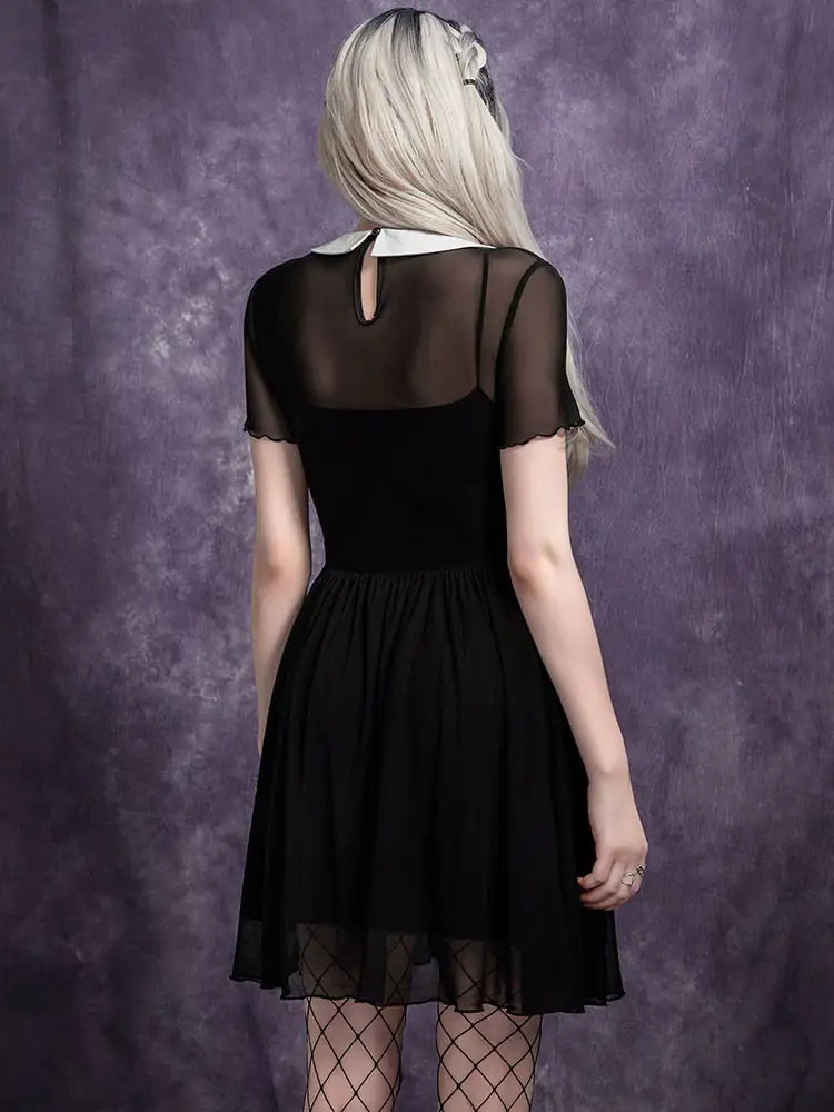 bat mesh dress Wednesday Bat-Neck Mesh Dress
