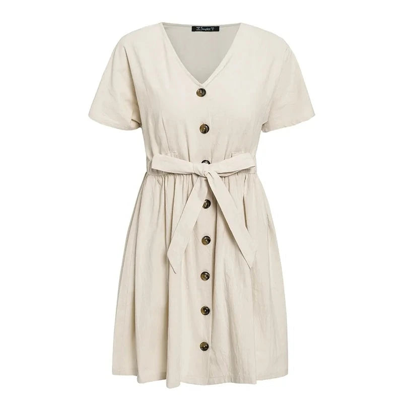 v neck short summer dress Smocked V-Neck Short Sleeve Dress Moss / L