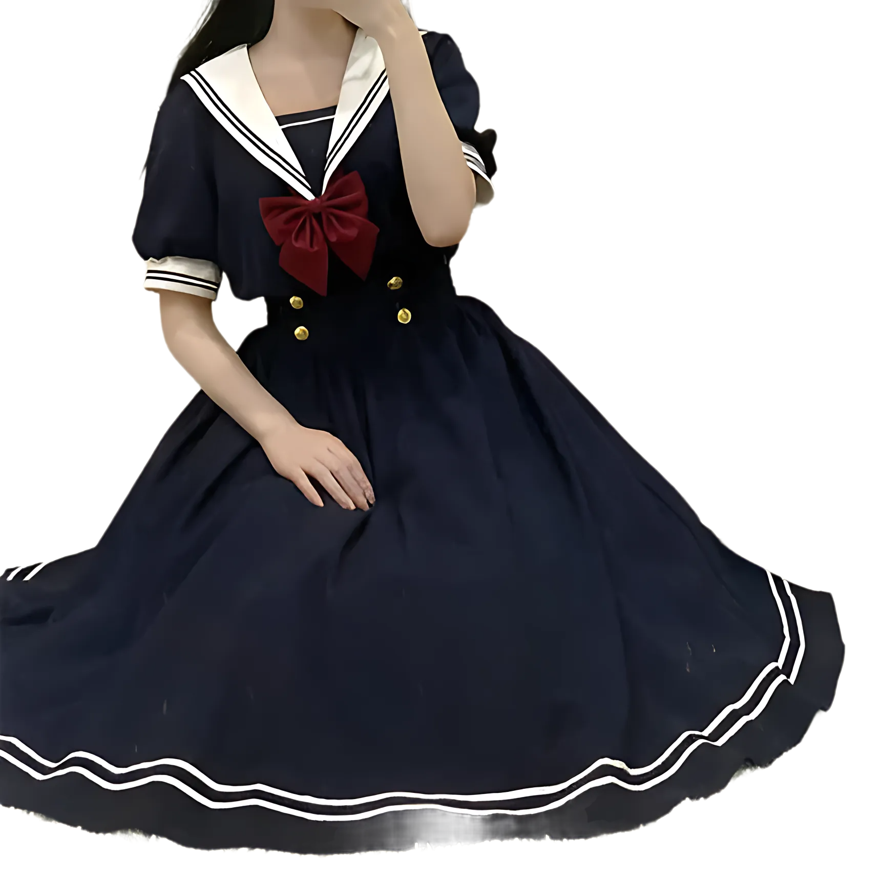 formal preppy dresses Chic Sailor Collar Dress LaDivine S556 Black 0 Style:Women XL womens-patterned Square Collar